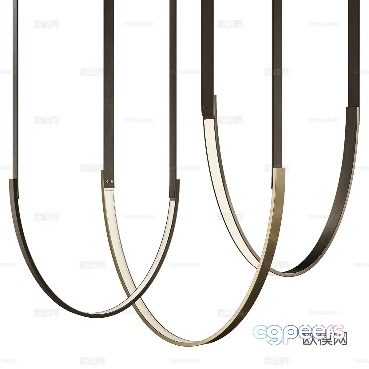 Modern light luxury minimalist linear metal curved chandelier 3D model