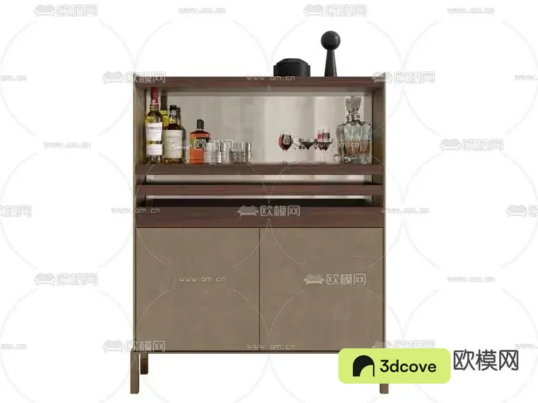 A Wooden Cabinet With Shelves And Drawers