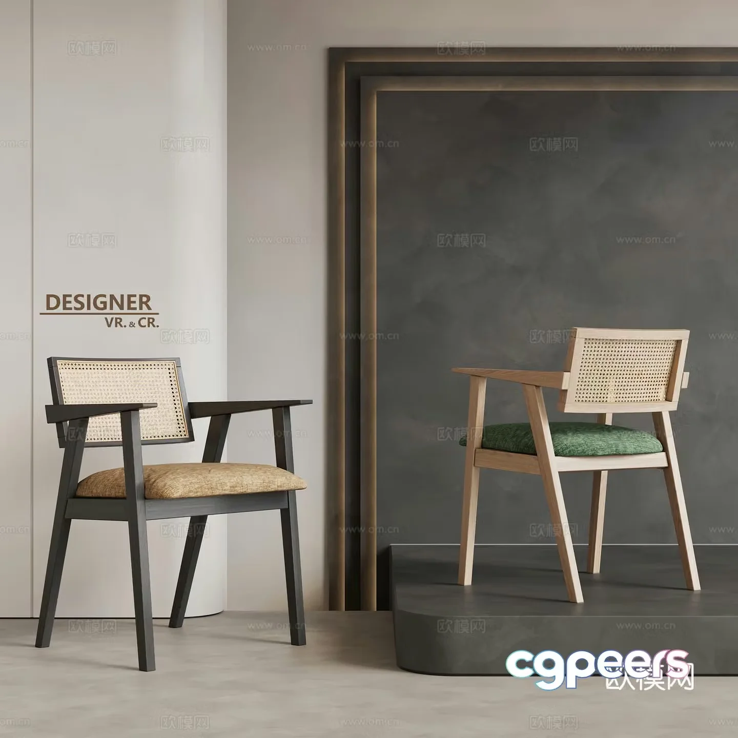 Wabi-sabi style chair single chair rattan dining chair 3D model