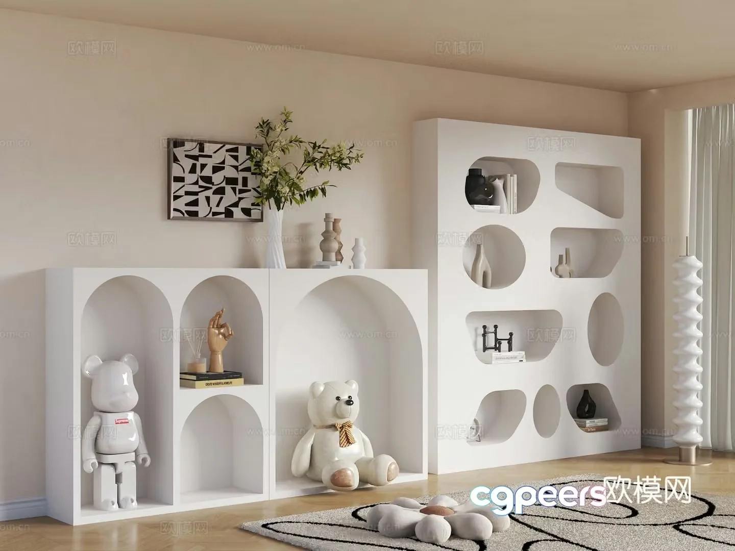 House niche Creamy Wind Cave Wall Creamy Wind Niche Half Wasabi Decoration Cabinet Embedded 3D Model