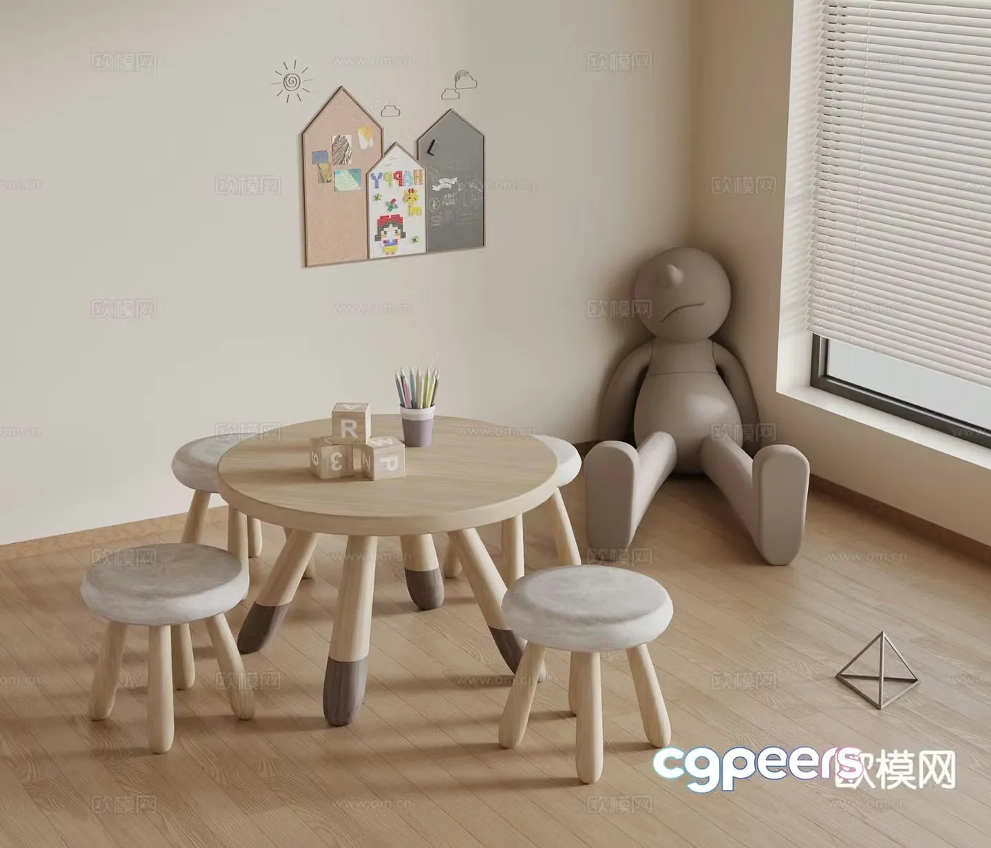 Modern children’s table and chair 3d model