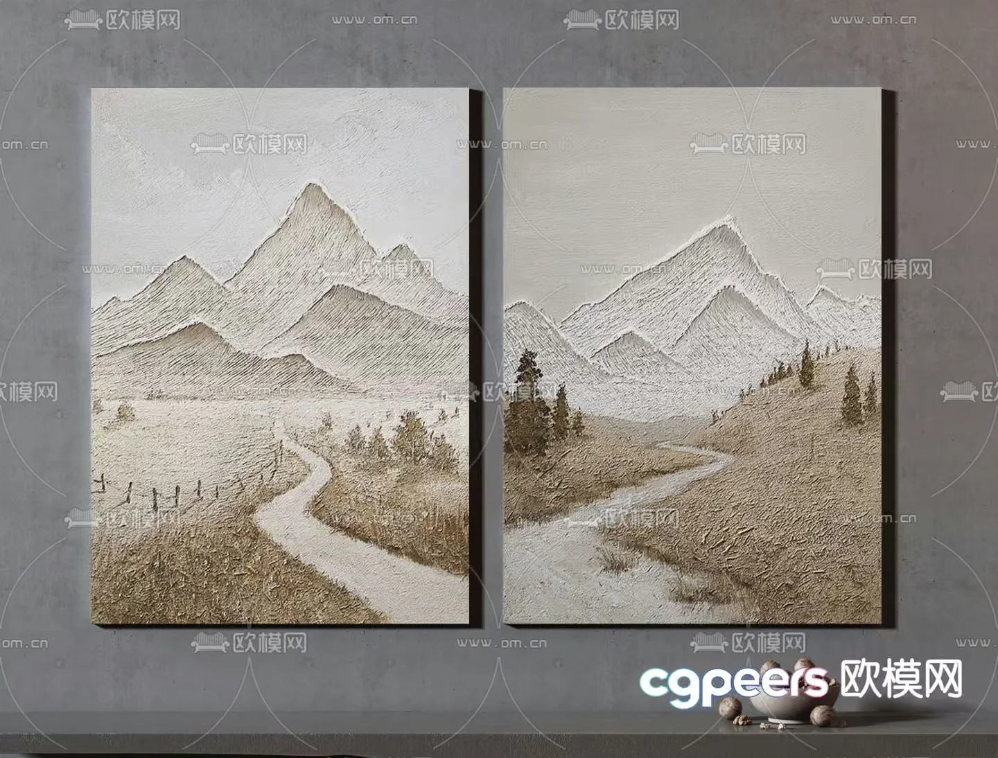 A Pair Of Landscape Paintings 3D Model – 11414 – VRAY Render