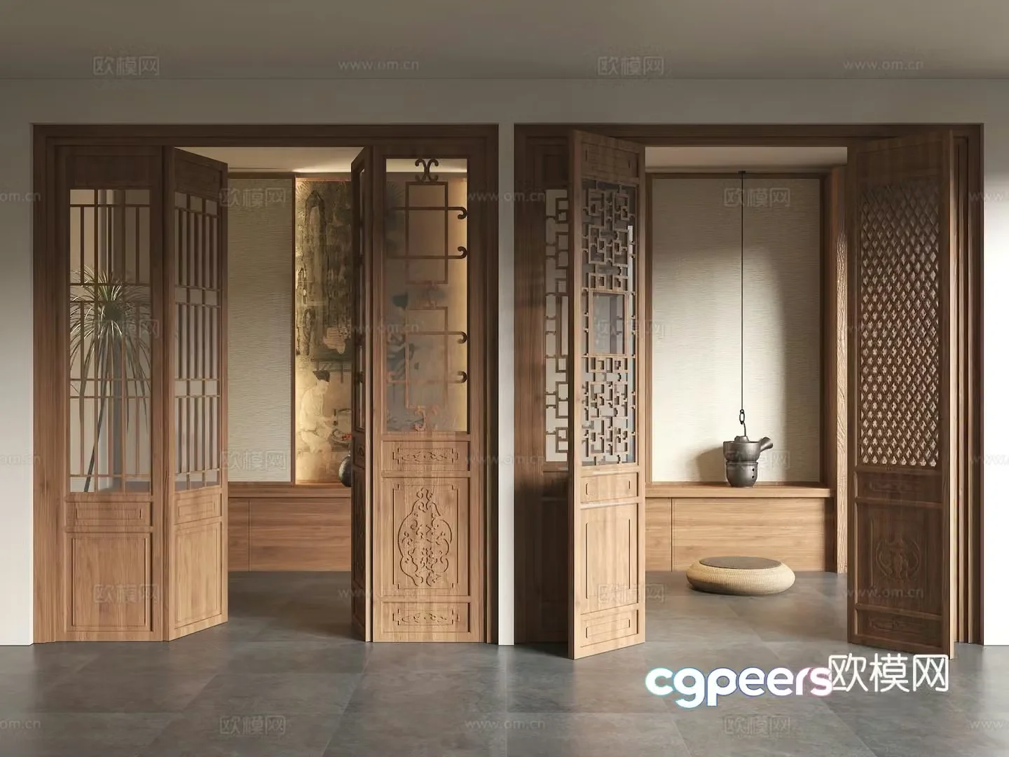 Chinese style doors and windows ancient building doors lattice doors antique wooden doors solid wood grids carved doors hollow flower 3D model