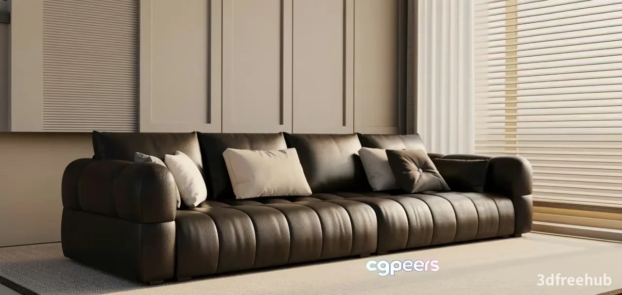 Modern Brown Leather Couch 3D Model – 23262 – VRAY Render