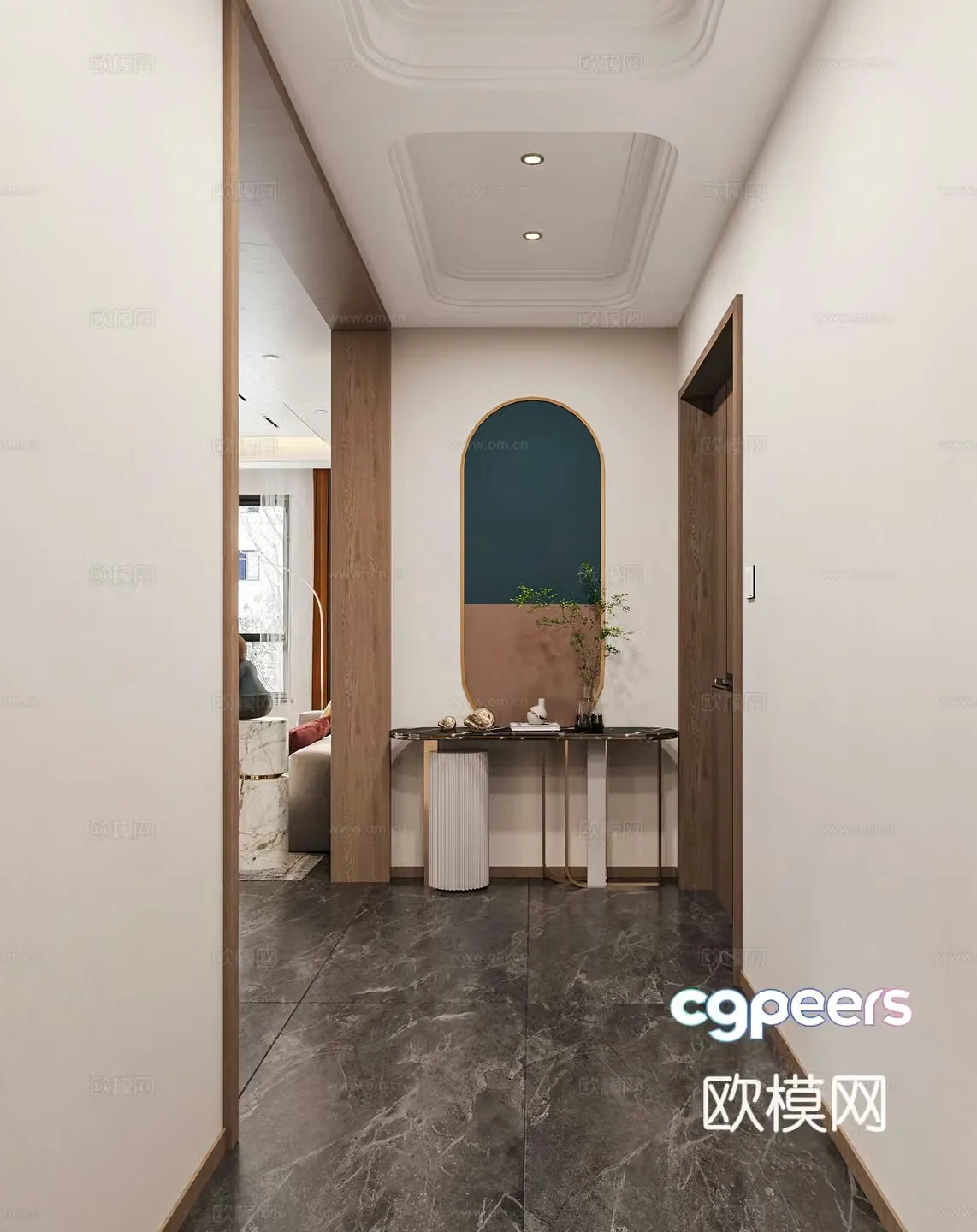 Modern porch porch cabinet light luxury view wall decorative wall shoe cabinet ornament decoration 3D model