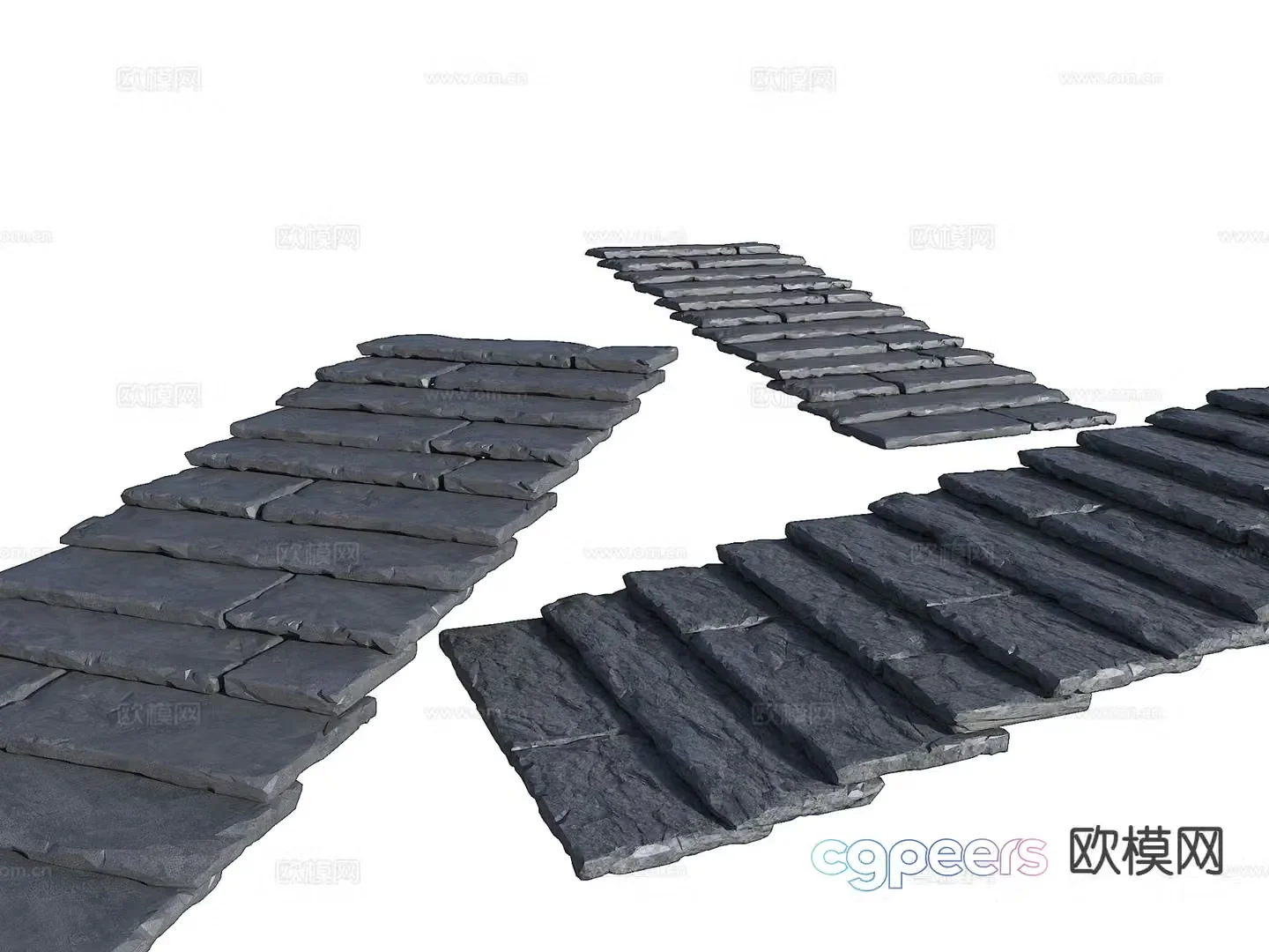 Modern bluestone slab gravel walk 3d model