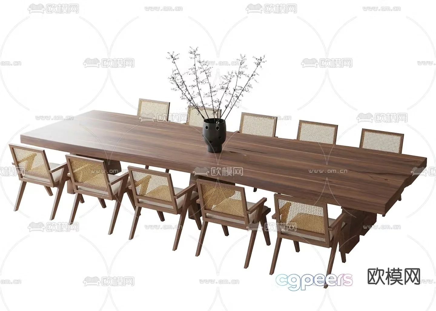 Modern wooden dining table and chairs 3d model