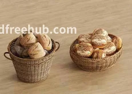 Two Wicker Baskets Of Bread 3D Model – 20728 – VRAY Render