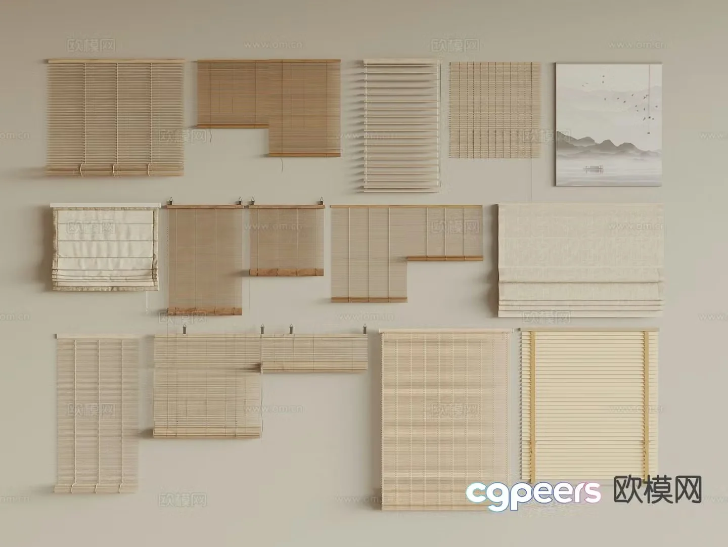 New Chinese style curtains bamboo curtains roller blinds 3d model