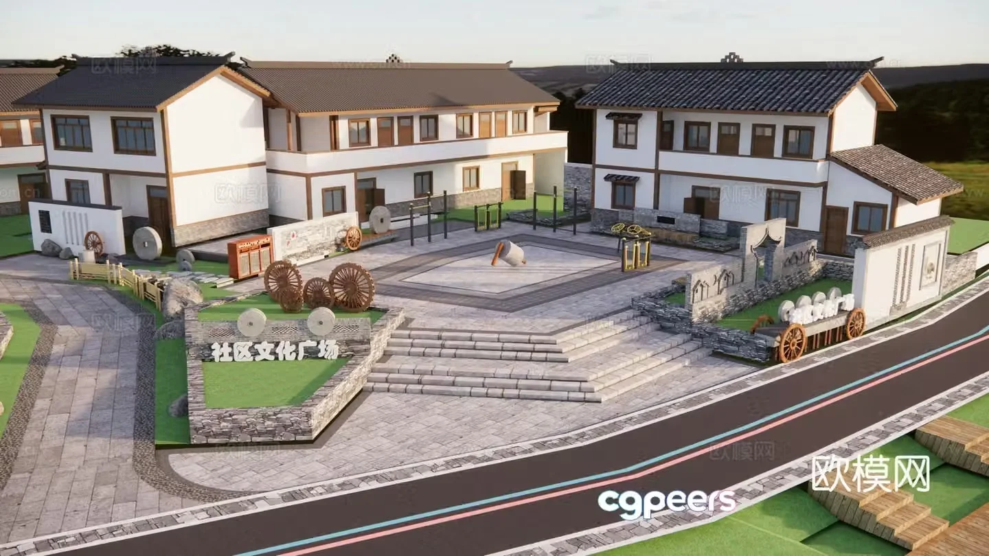 Modern community cultural square beautiful rural square landscape rural culture construction fitness center 3D model
