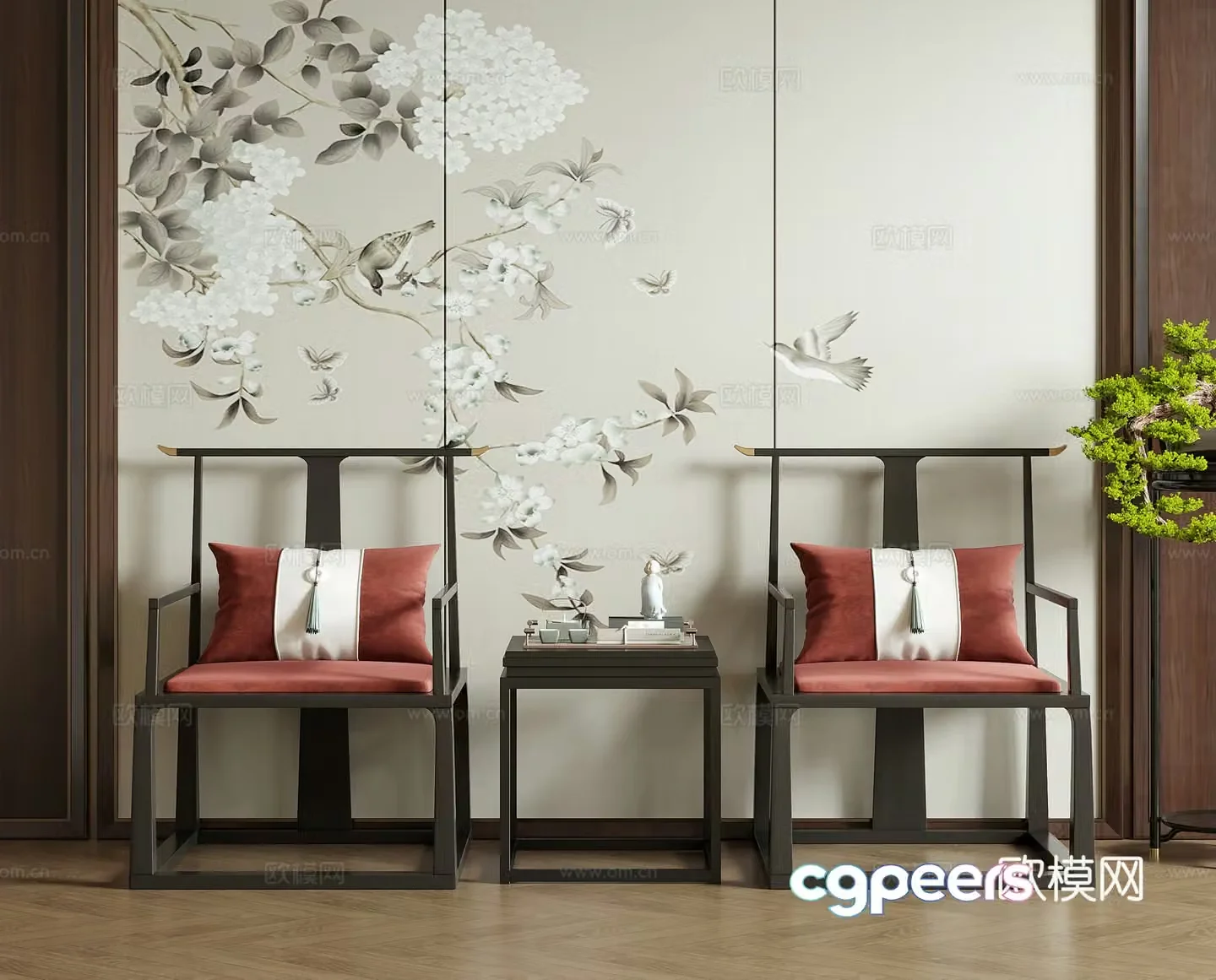 New Chinese style single chair tea chair leisure chair book chair 3d model