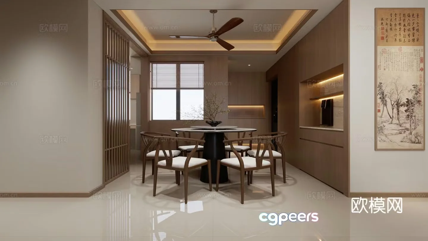 Chinese living and dining room 3D model