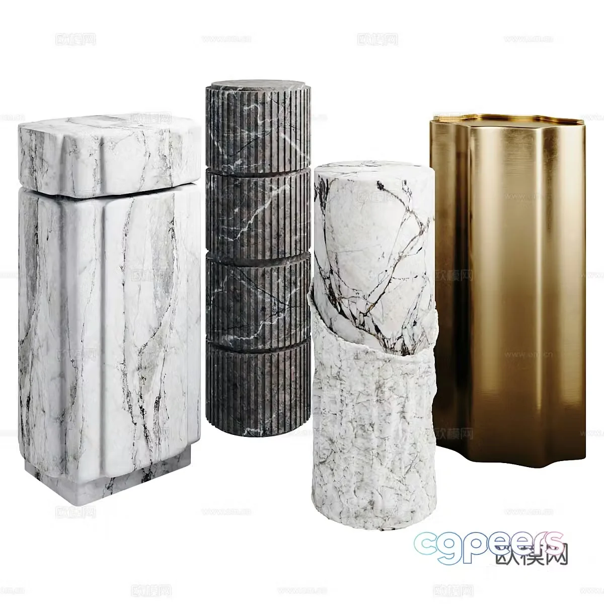 New Chinese style light luxury decorative base decorative column 3D model