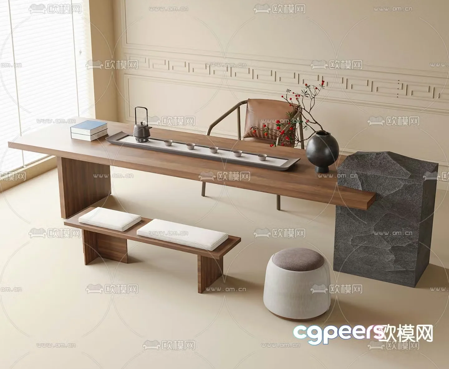 Modern tea table and chairs 3d model