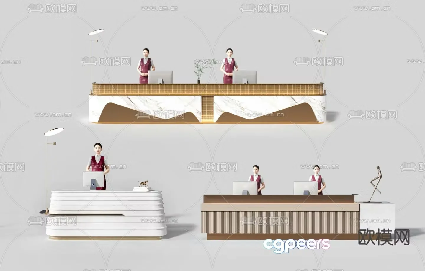 Front desk reception desk service desk 3d model