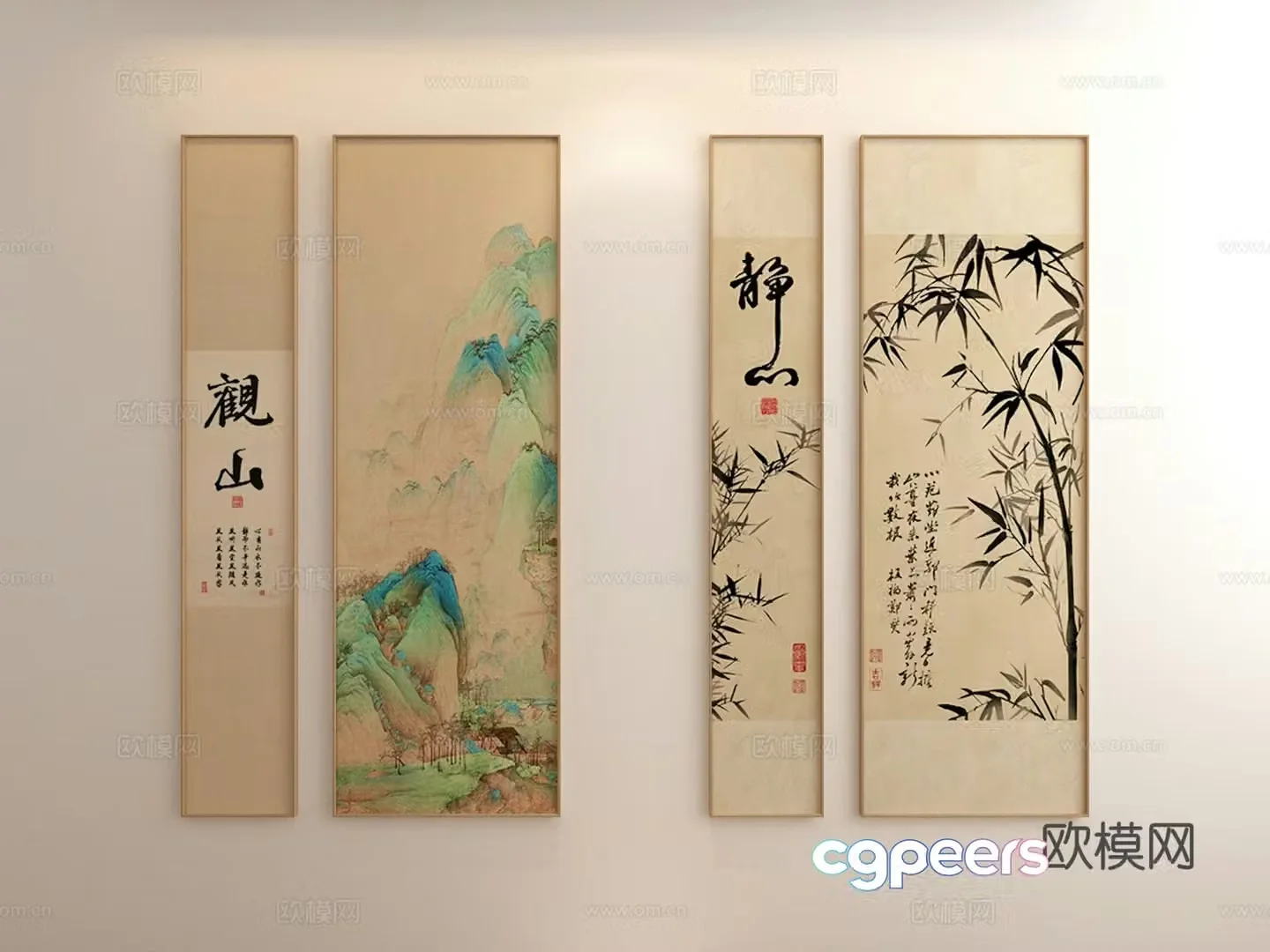 Chinese-style combined painting Song-style aesthetic hanging painting Combination painting 3D model