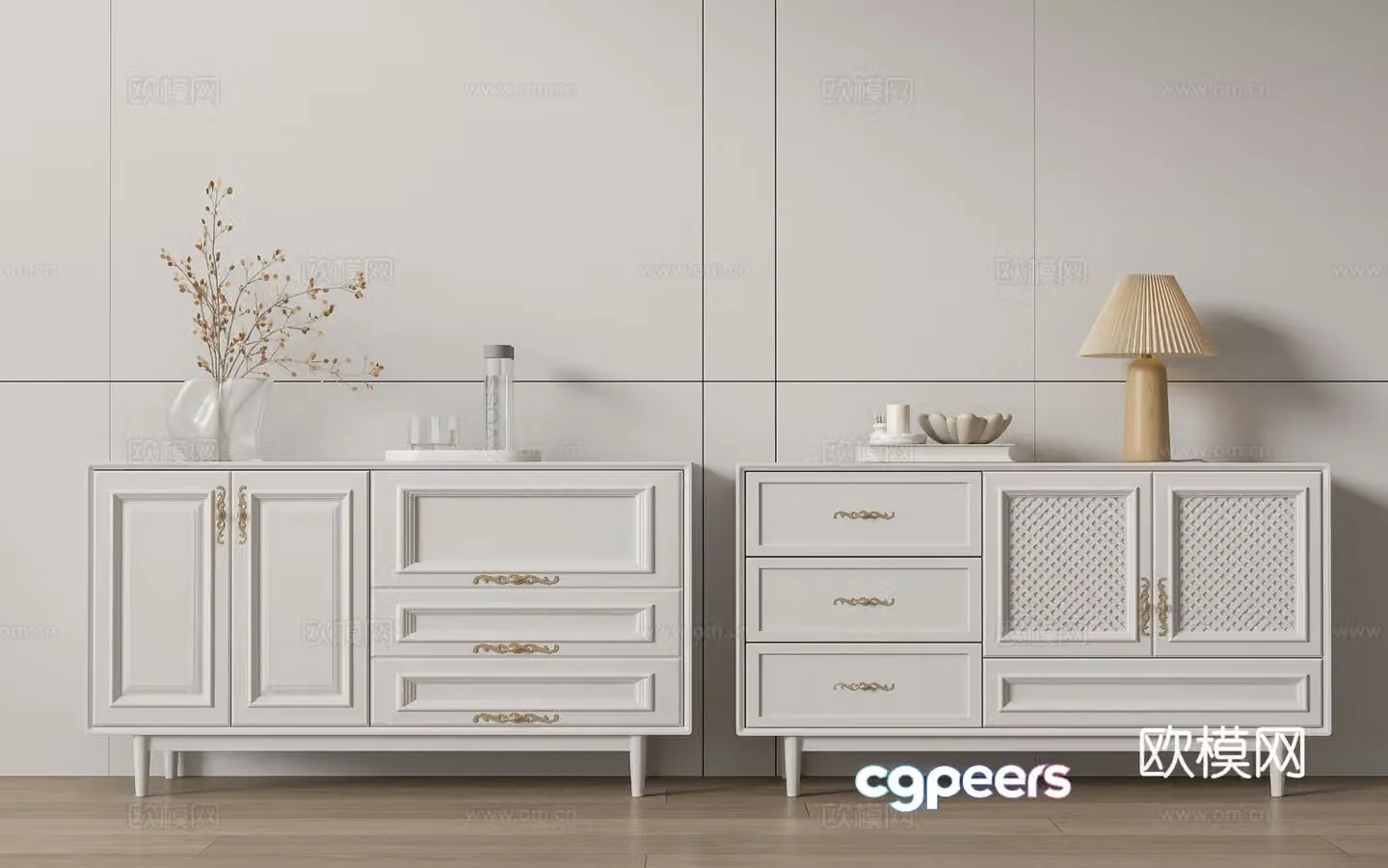 Modern French side cabinet entrance cabinet chest of cabinet end view cabinet accessories ornaments 3D model