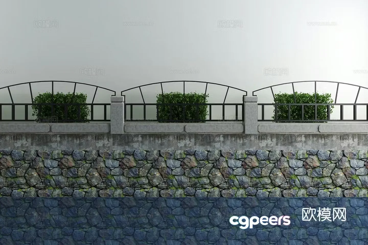 Modern river bank railing 3d model