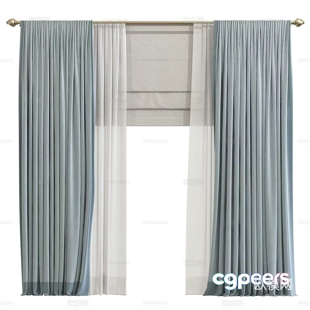 New Chinese curtains Curtain rods Gauze curtain 3D model
