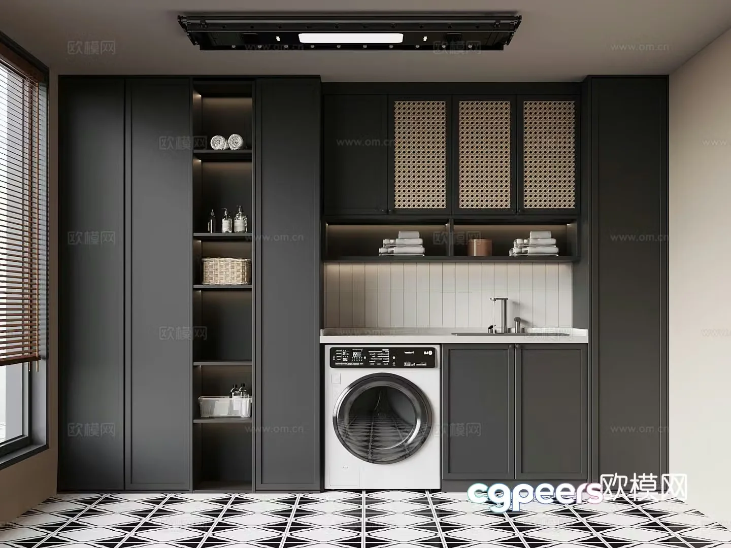 Laundry room French washing machine cabinet Clothes rack 3d model
