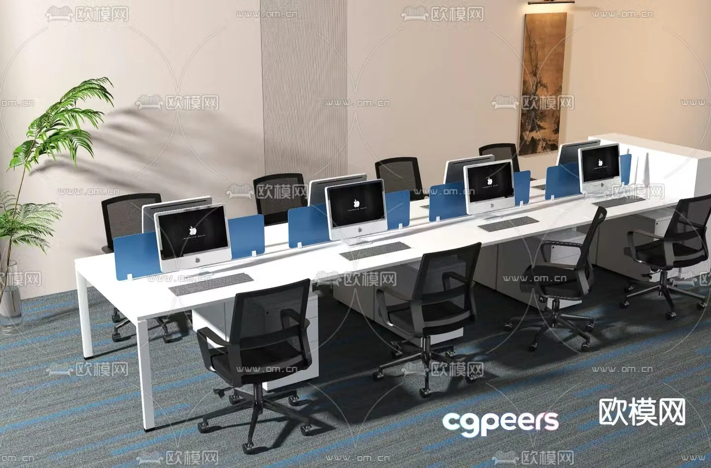 Office desk and chair station 3D model