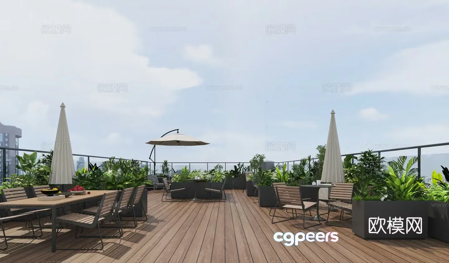 Modern roof garden seating area 3d model