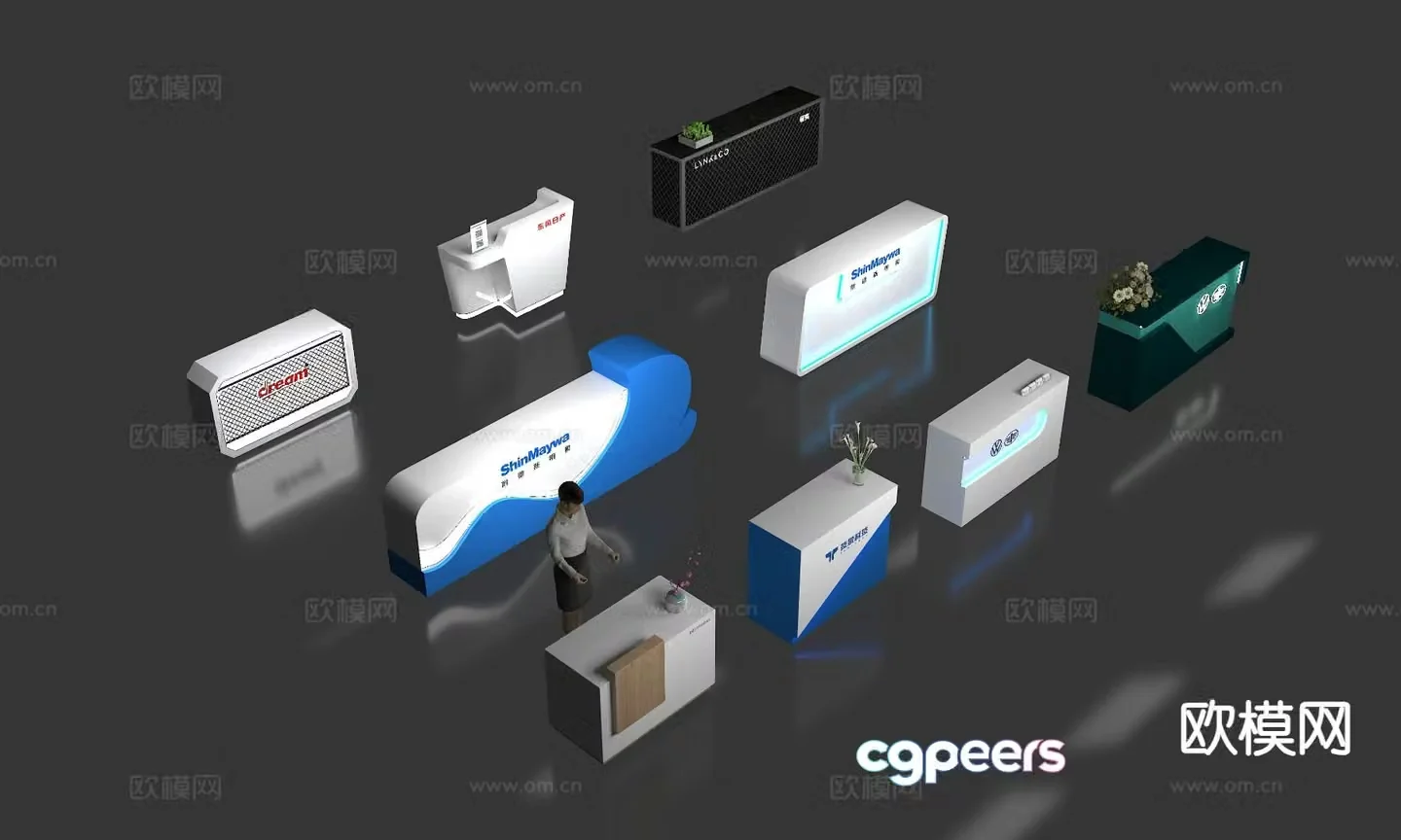 Right angle reception desk flower reception desk information desk 3d model