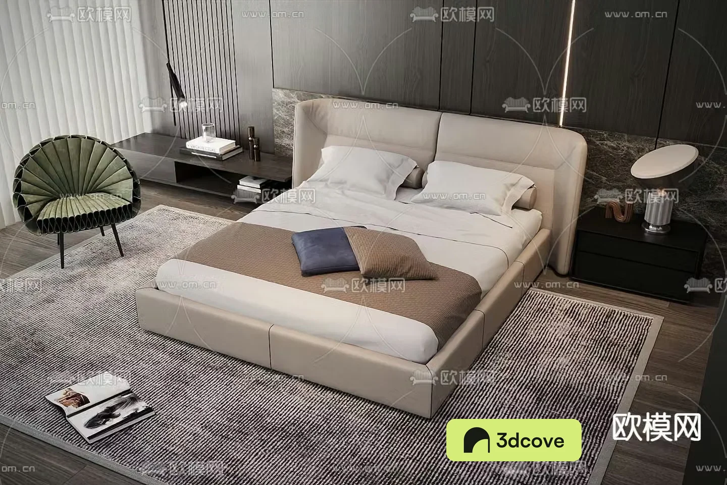 Modern double bed leather bed