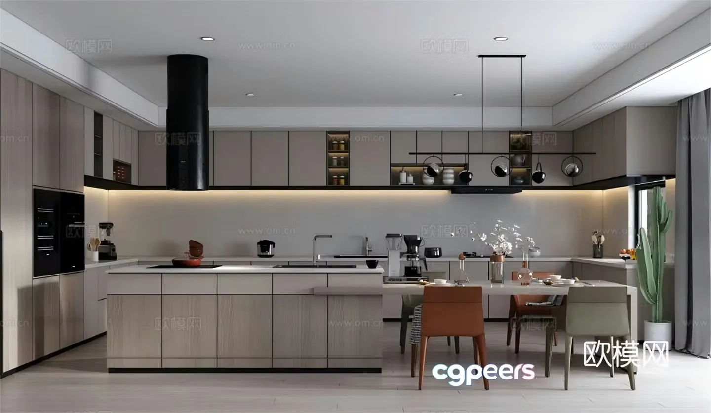 Modern minimalist kitchen island restaurant 3d model