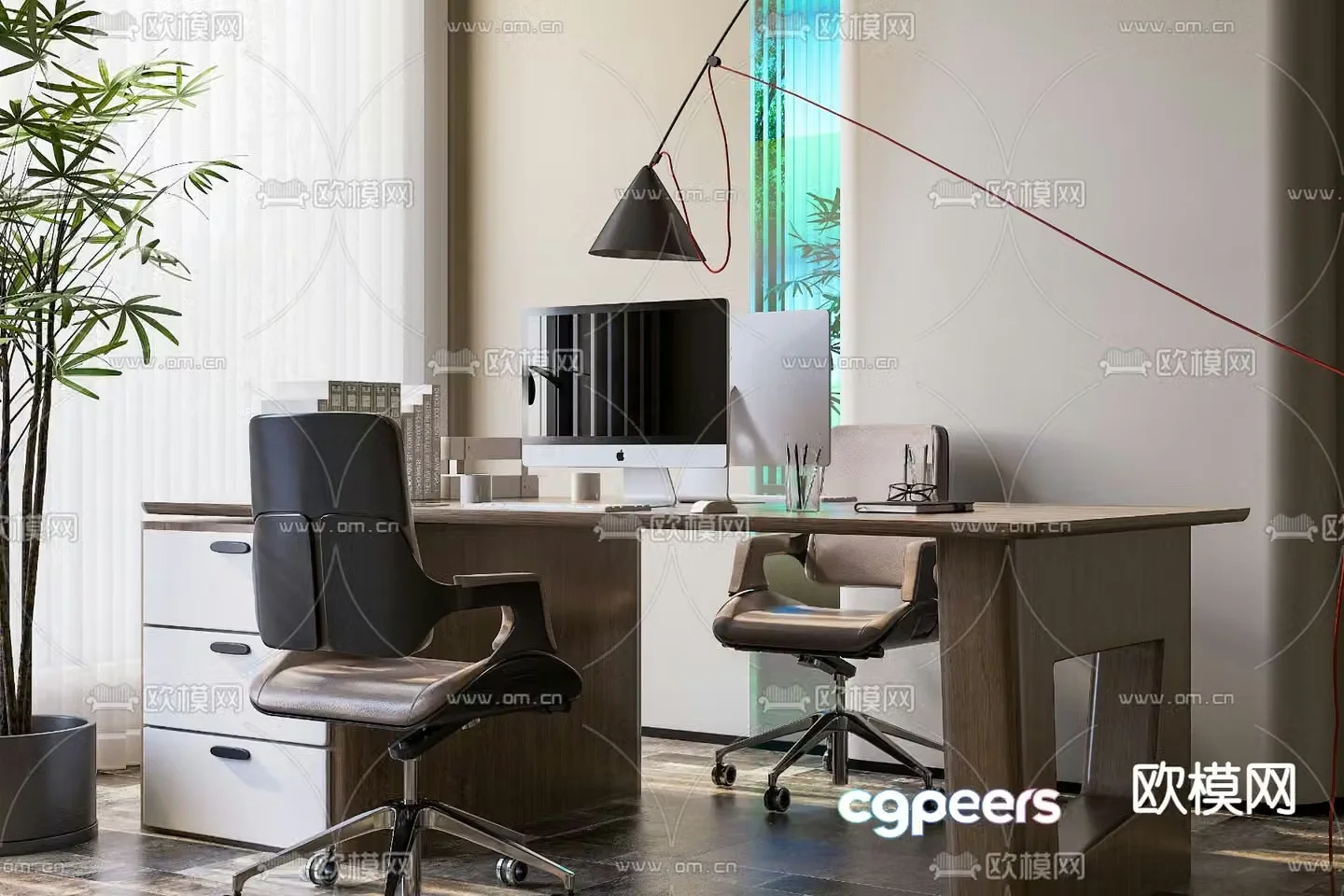 Office desk and chair position work station card position 3d model