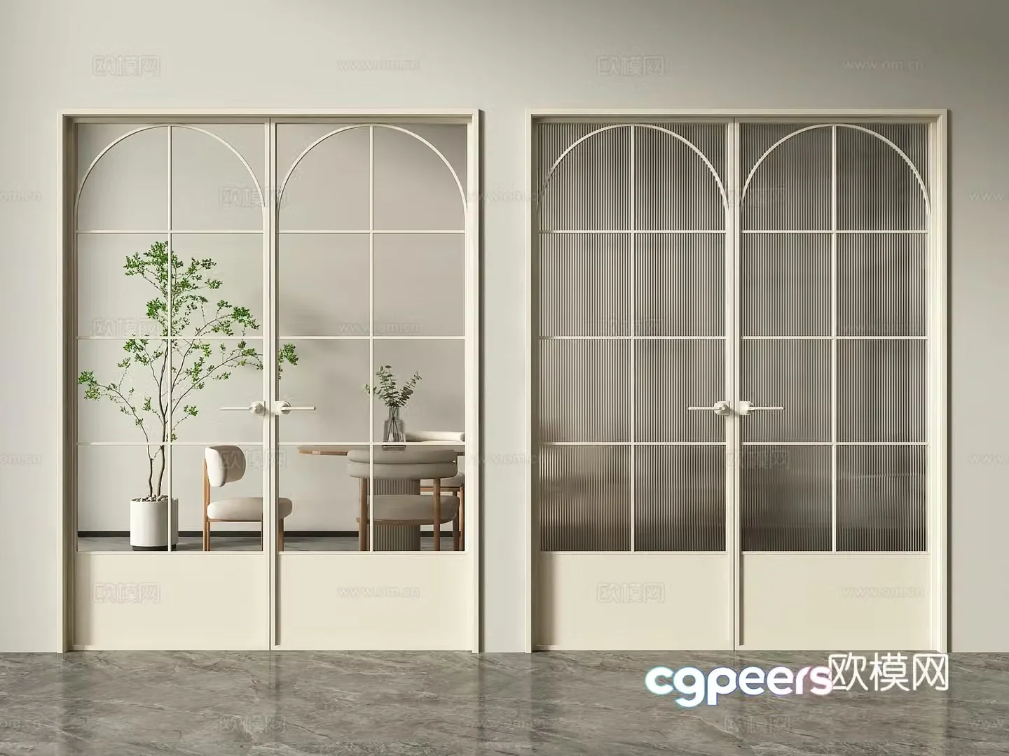 French glass door double door grille door 3d model