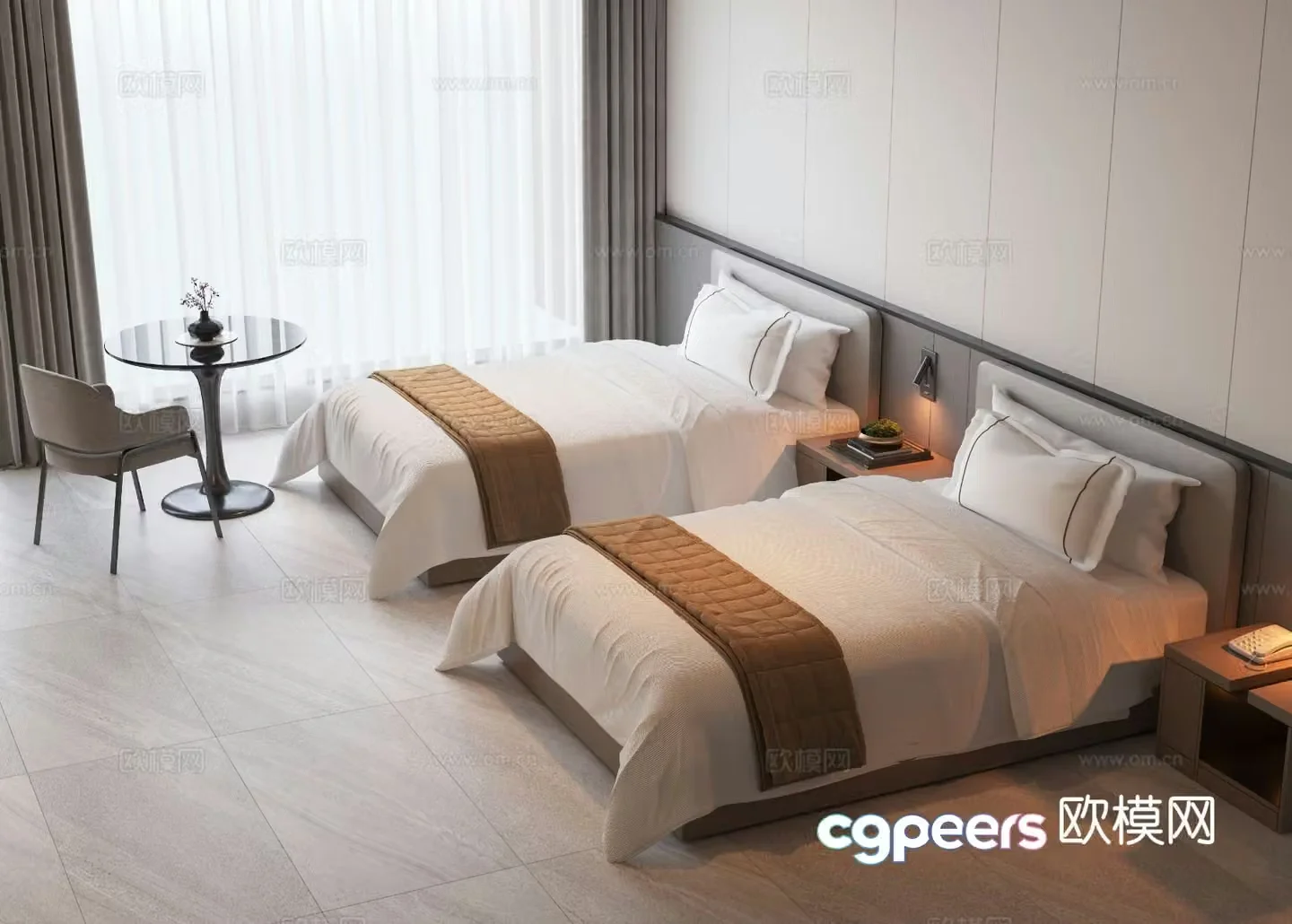 Modern hotel bed single bed 3d model