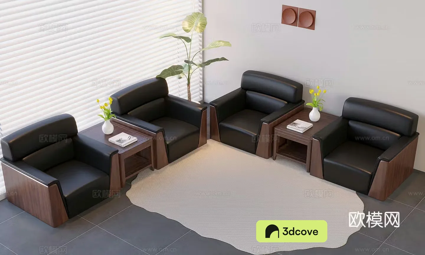 Medium style sofa coffee table reception sofa coffee table solid wood conference soft bag sofa 3D model