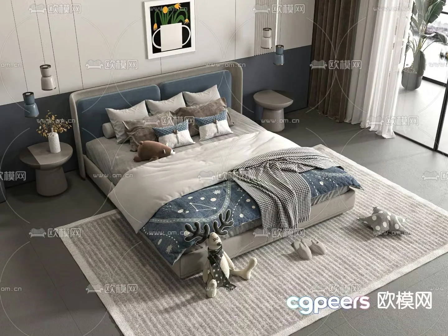 Modern children’s bed double bed 3d model