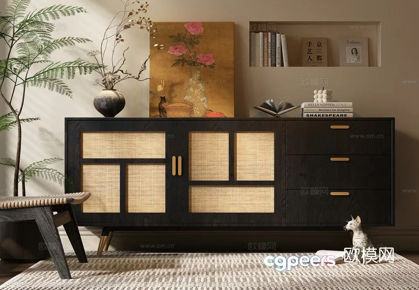 Middle-aged side cabinet low cabinet entrance cabinet 3D model