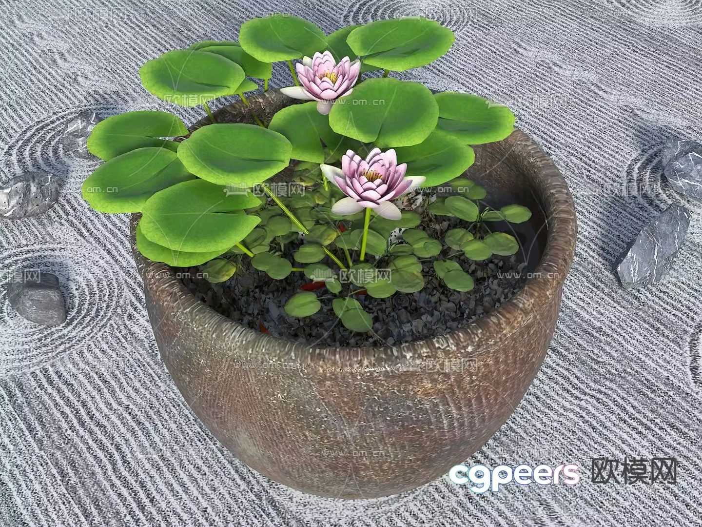 Chinese ancient fish tank landscape sketch water tank 3D model