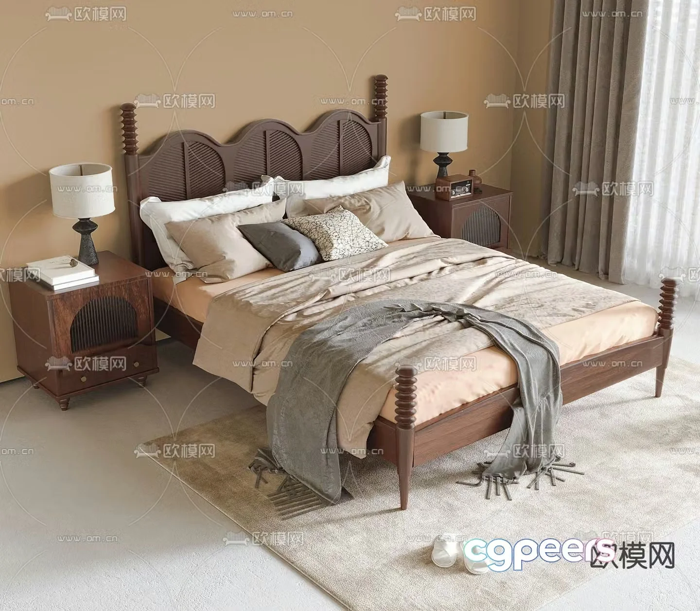Medieval style double bed 3d model