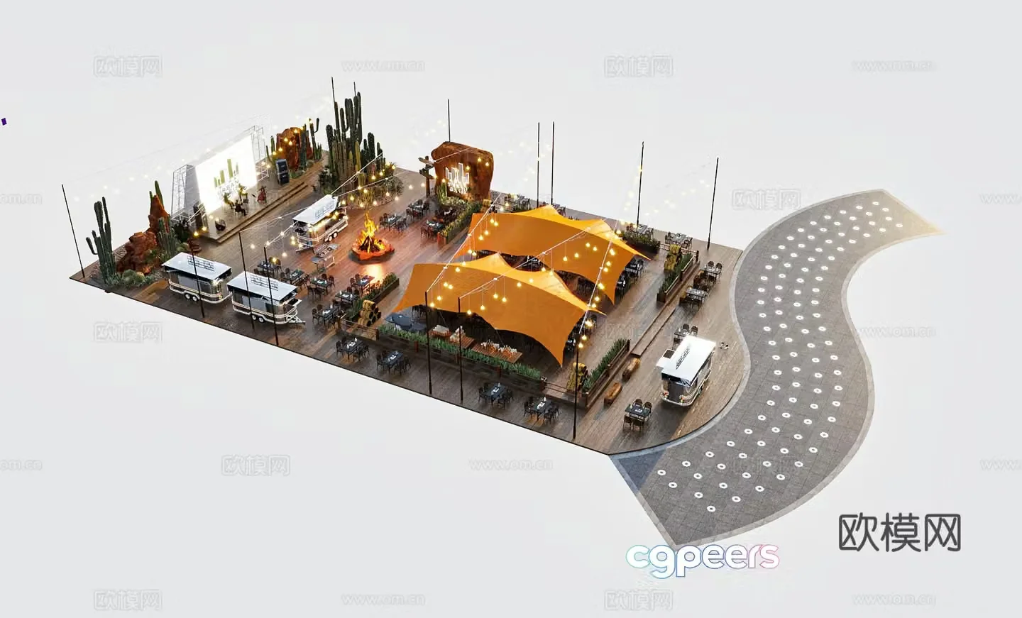 Music restaurant commercial layout camping plaza 3D model
