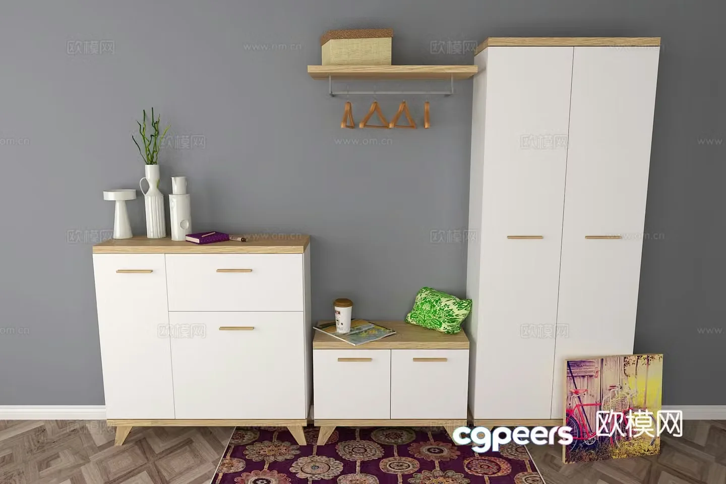 Nordic shoe cabinet combination 3D model