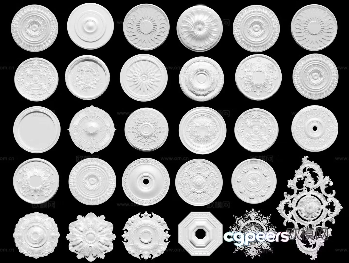 European carved lamp panel carved plaster disc round lamp holder 3D model