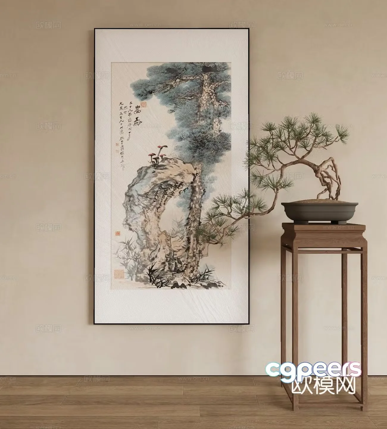New Chinese style ink painting decorative painting 3D model