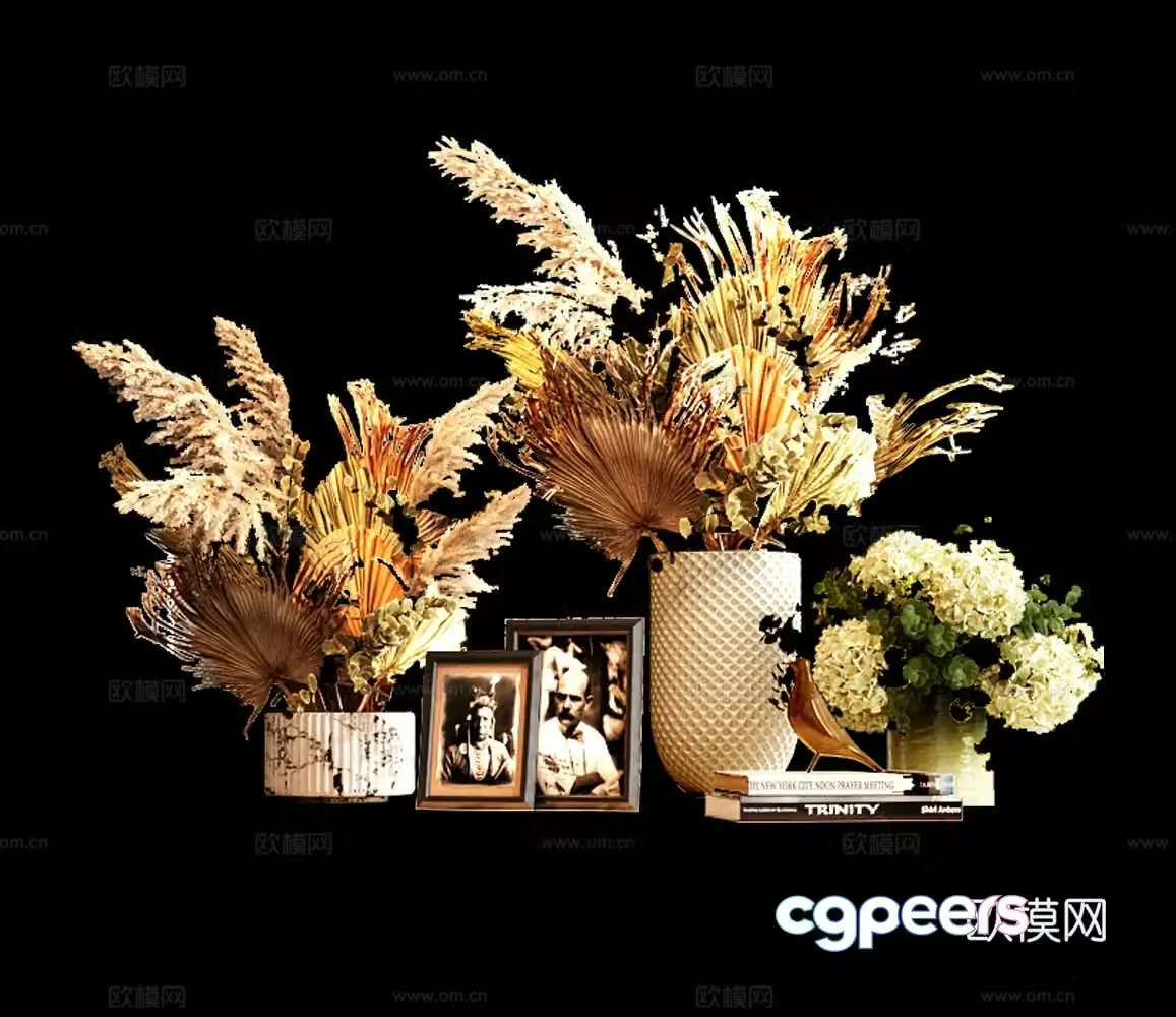 Modern ornaments ornaments vase books 3d model