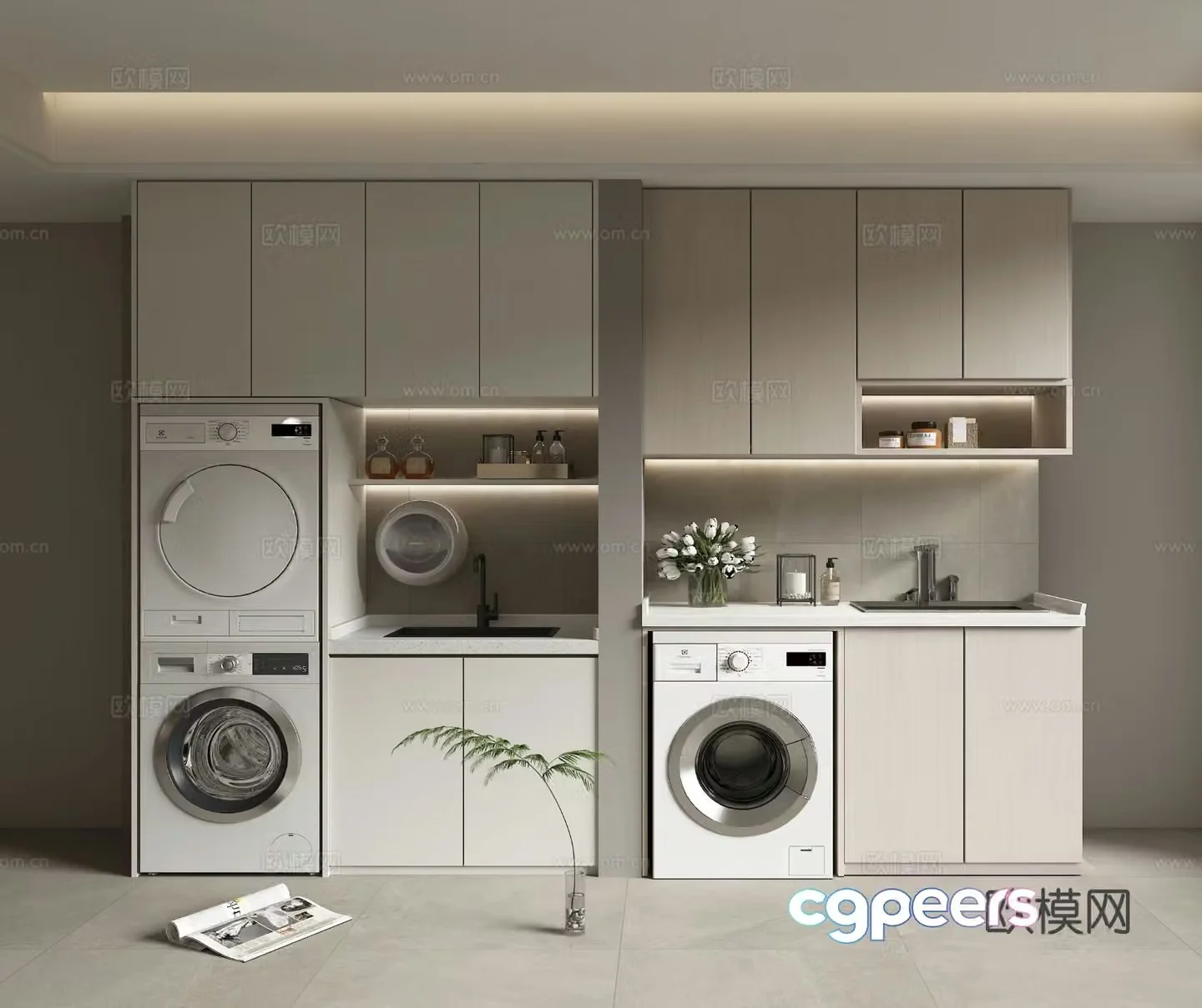 Cream style balcony cabinet washing machine cabinet 3d model