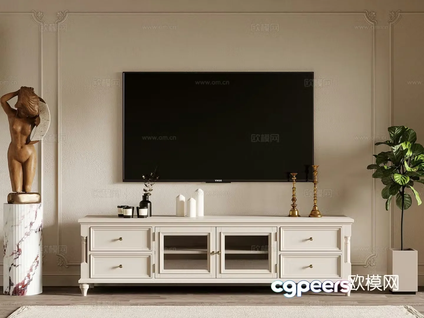 French TV cabinet sculpture ornaments green plant potted plant 3D model