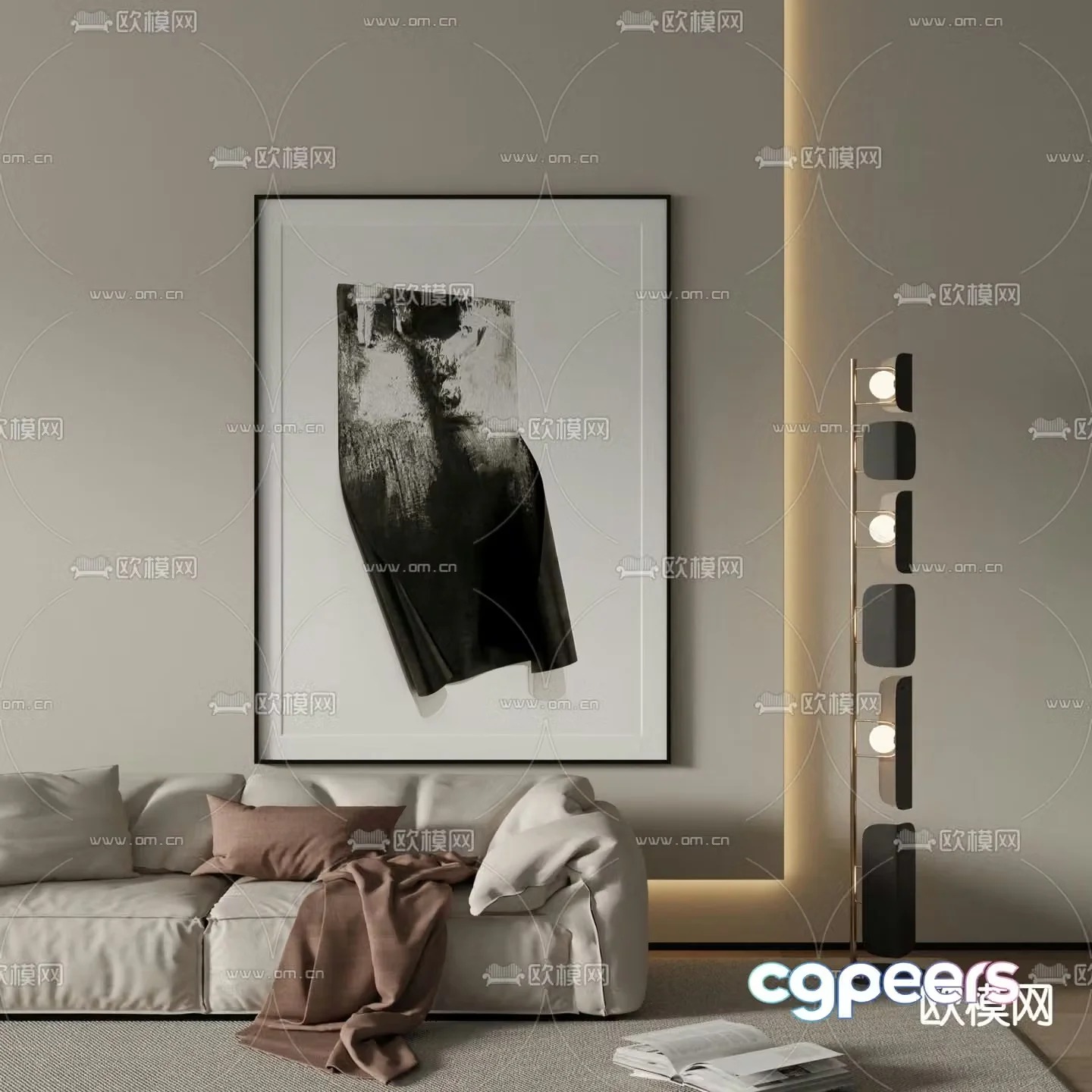 Texture painting black and white painting decorative painting 3d model