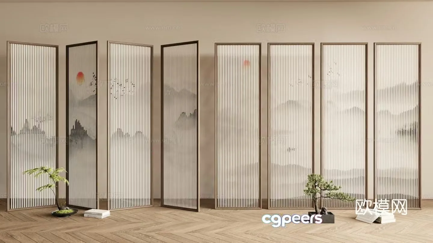 New Chinese style screen decorative screen entrance screen 3D model