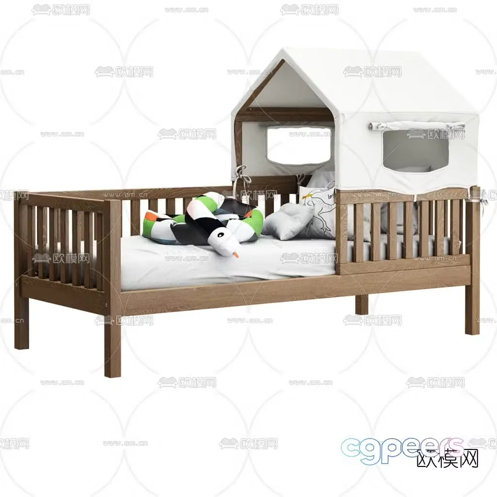 Modern wooden children’s bed 3d model