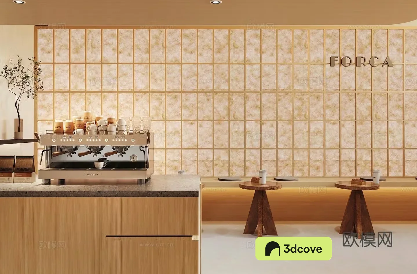 Log wood style milk tea shop