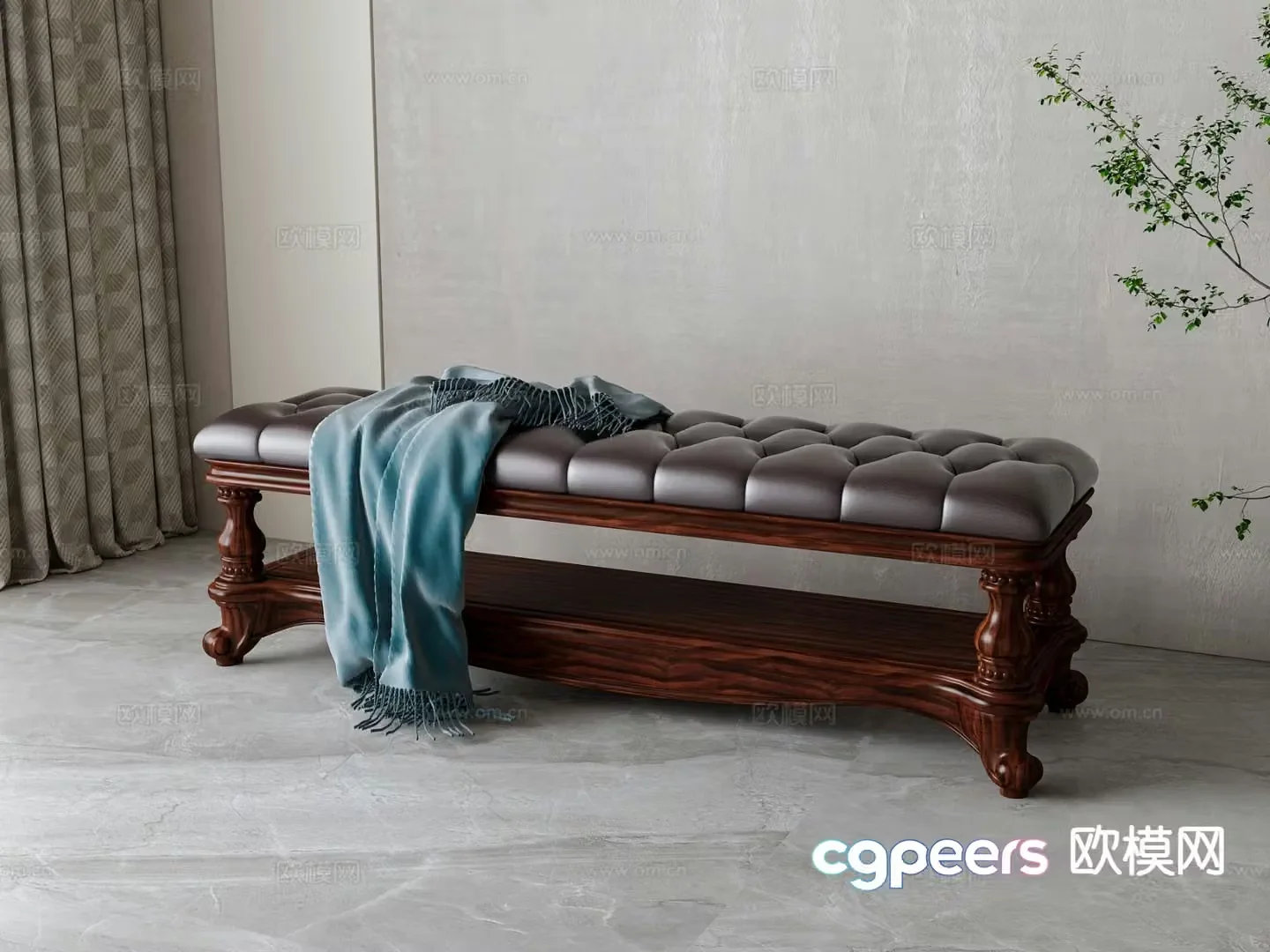 American footrest bedside stool 3d model
