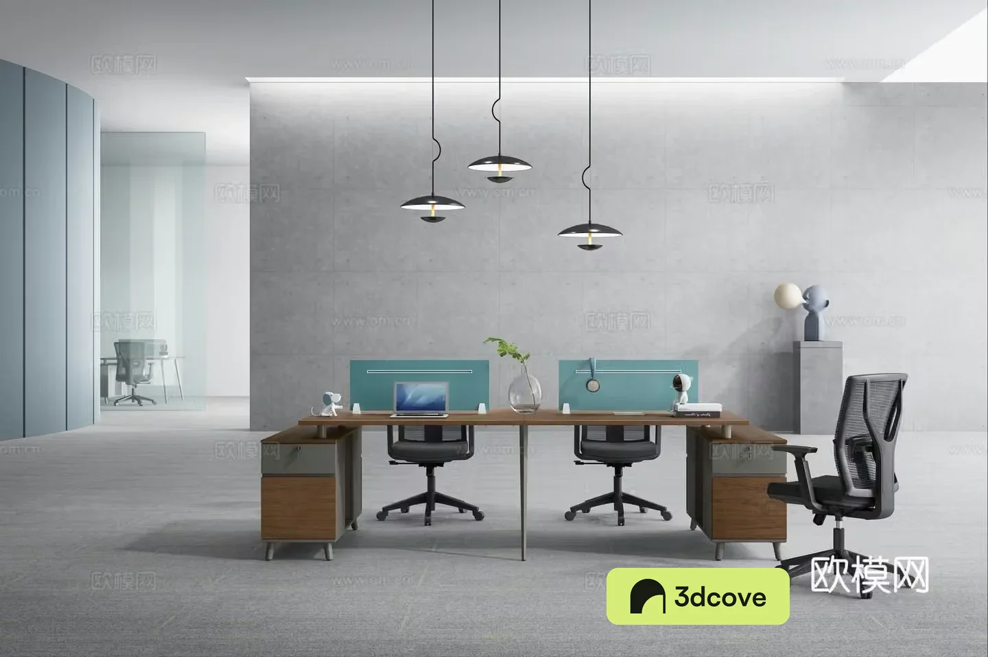 Working equipment office space office area staff desk and chair